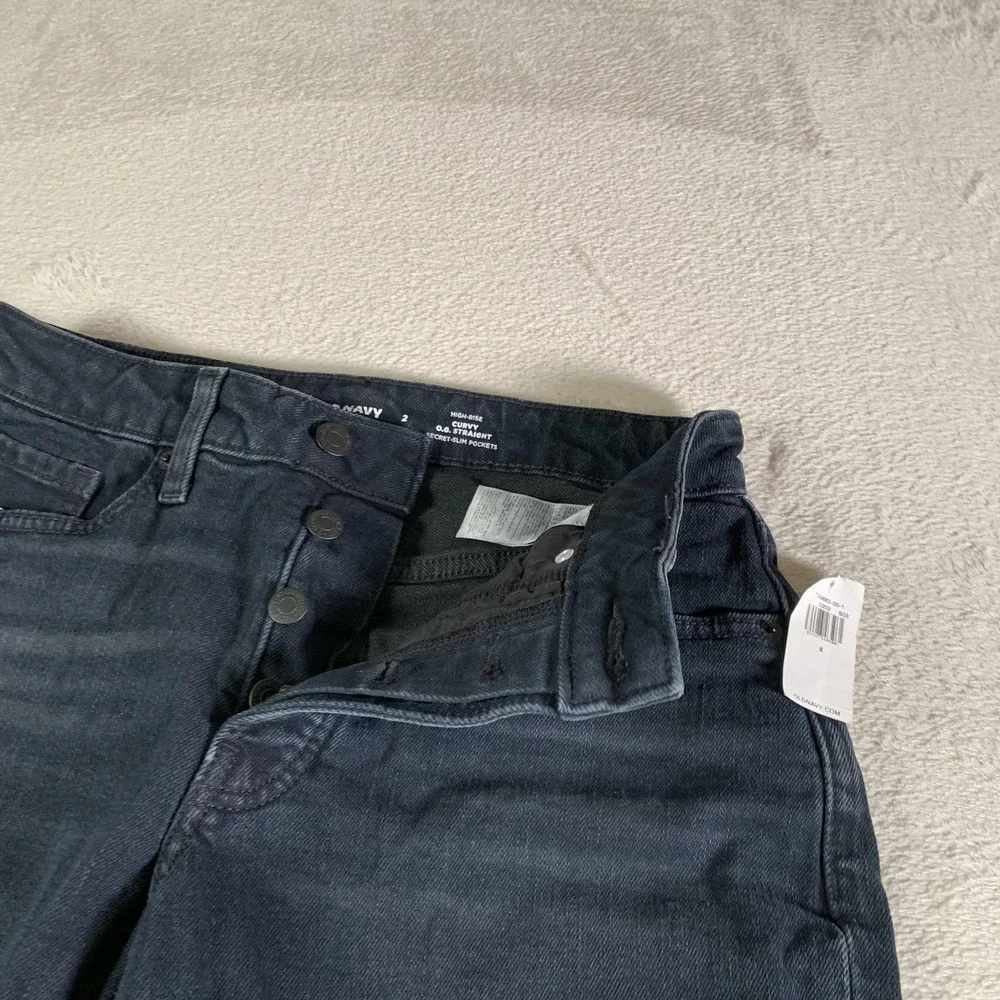Old Navy Jeans Womens 2 Dark Wash High Rise Curvy OG Straight Distressed Raw Hem